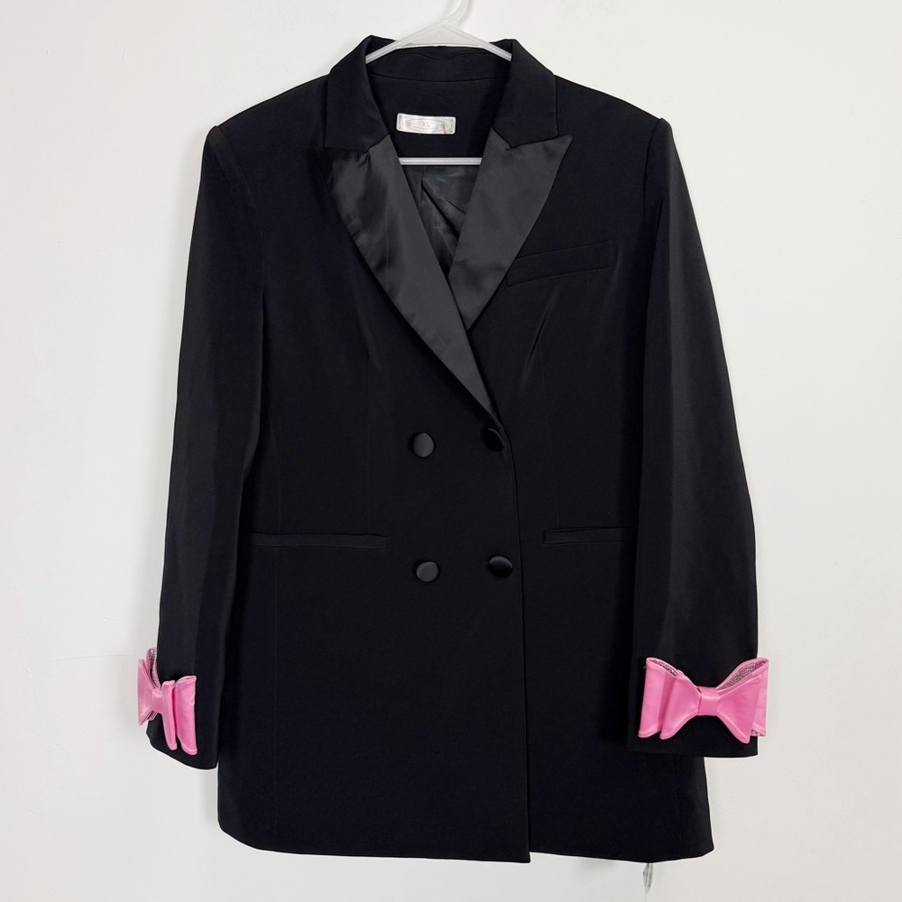 Bow Blazer Womens XL Black Pink Rhinestone Detail NWOT NEW